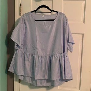 blue and white striped blouse